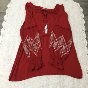 Sweet Magnolia Embellished Peasant Balloon Sleeve Top Size L